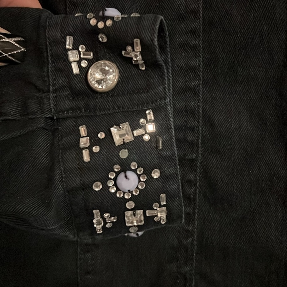Ruby Rd Black Rhinestone Embellished Jean Jacket - Picture 8 of 13